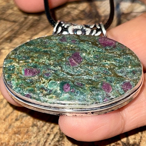 Deep Green Ruby Fuchsite Pendant 1 1/2”x 1 1/2” - Picture 4 of 15